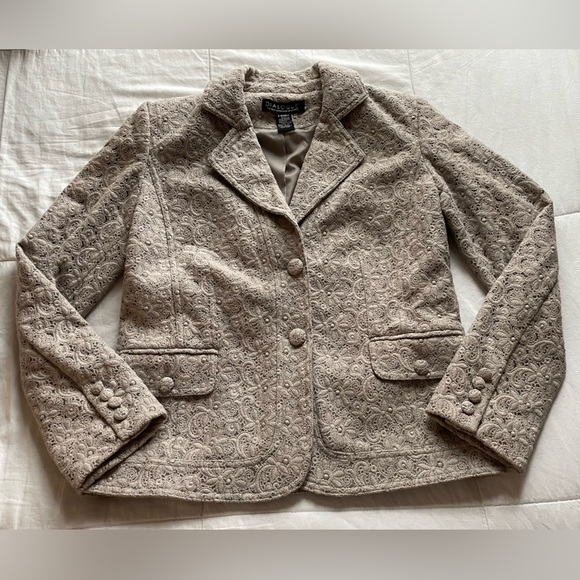 Vintage Taupe Gray Eyelet Blazer XS Cottagecore Fairycore Goblincore Office Work - Picture 1 of 7